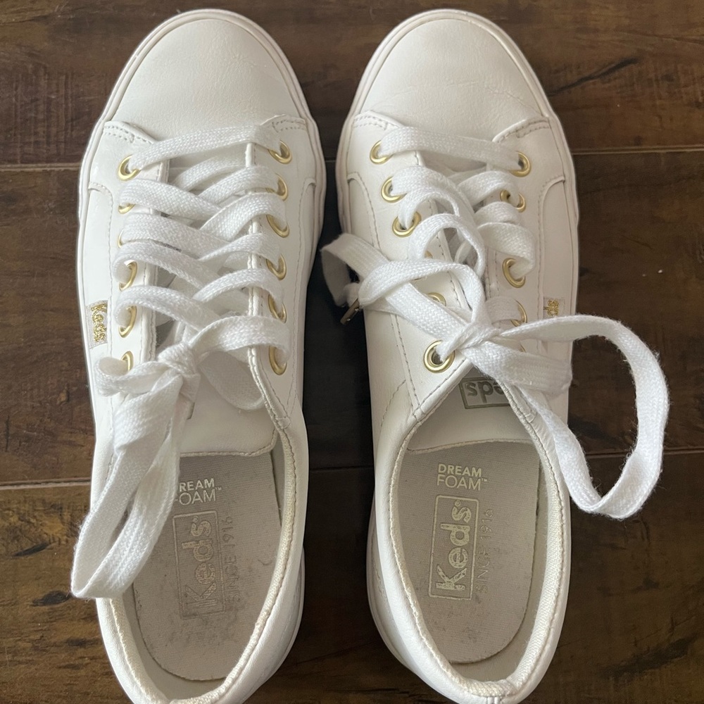 Keds Jump Kick Leather Women's White and Gold Sneakers